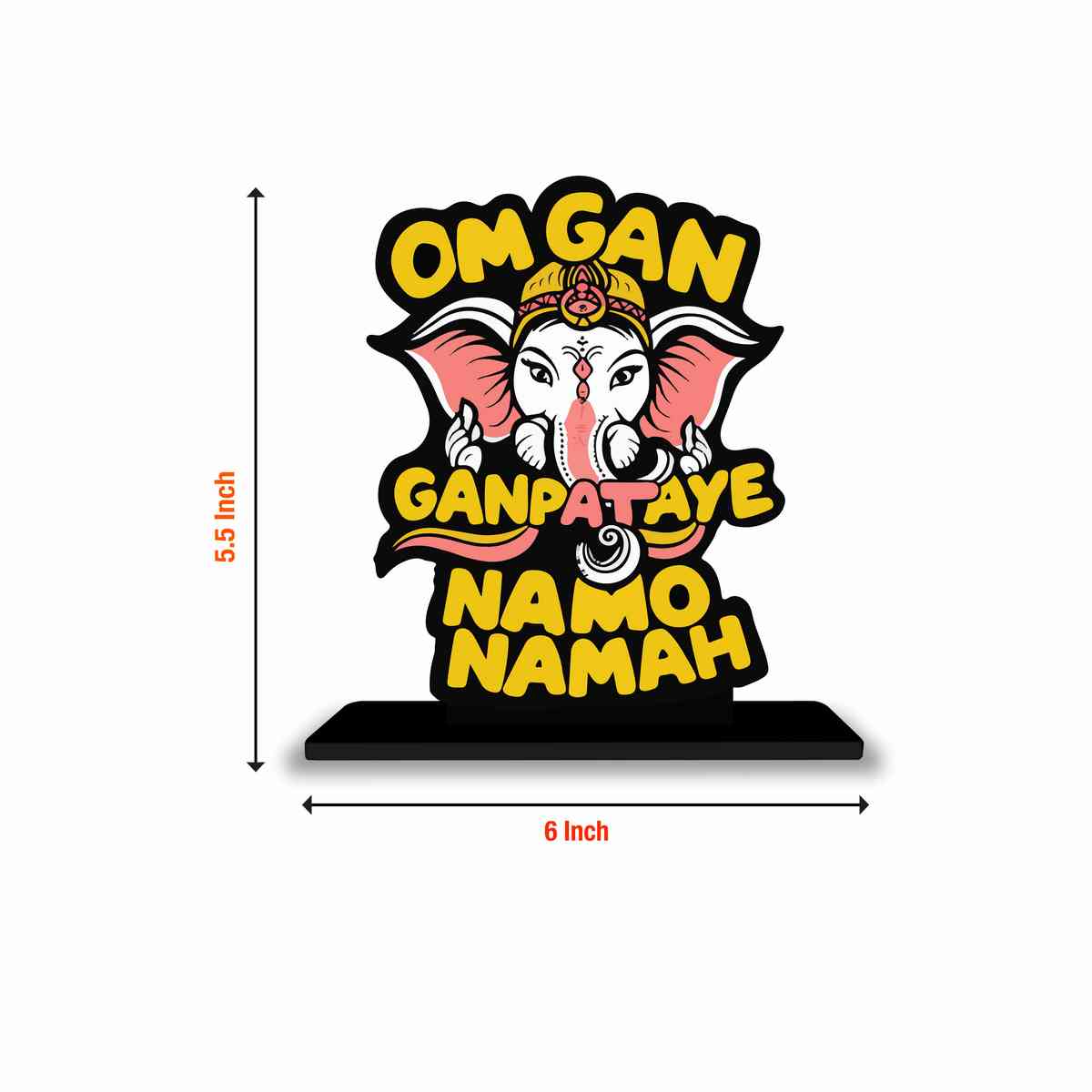 Om Gan Ganapataye Namo Namah Motivational Quote Wood showpiece, Office and Home Decor Item, Study or Computer Table, Decorative Gift Item - P0106