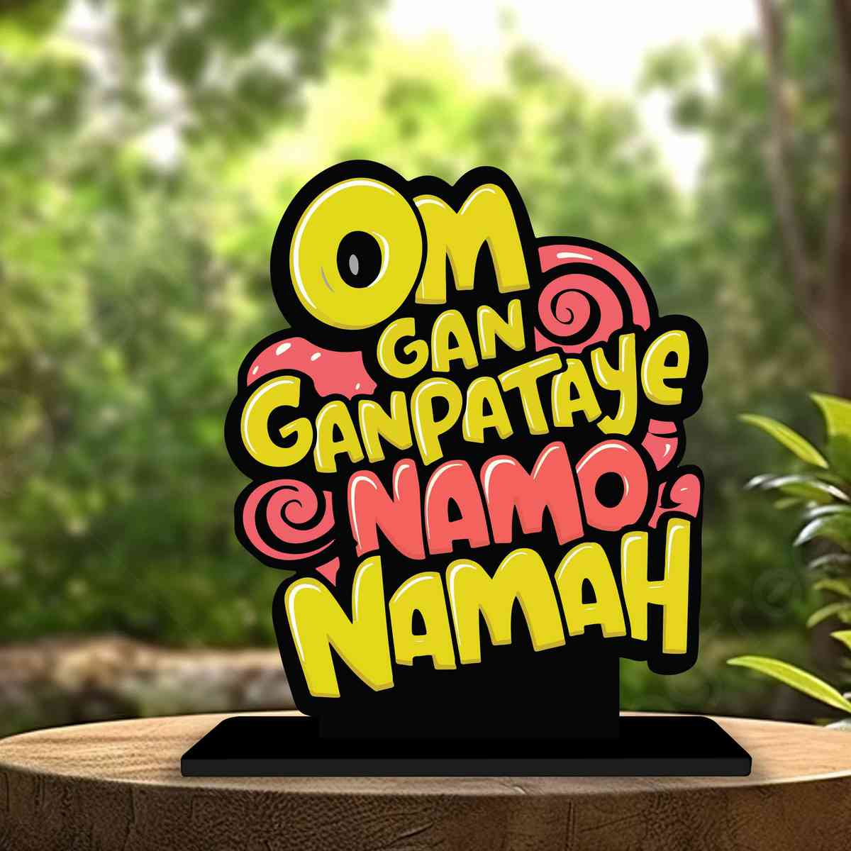 Om Gan Ganapataye Namo Namah Motivational Quote Wood showpiece, Office and Home Decor Item, Study or Computer Table, Decorative Gift Item - P0107