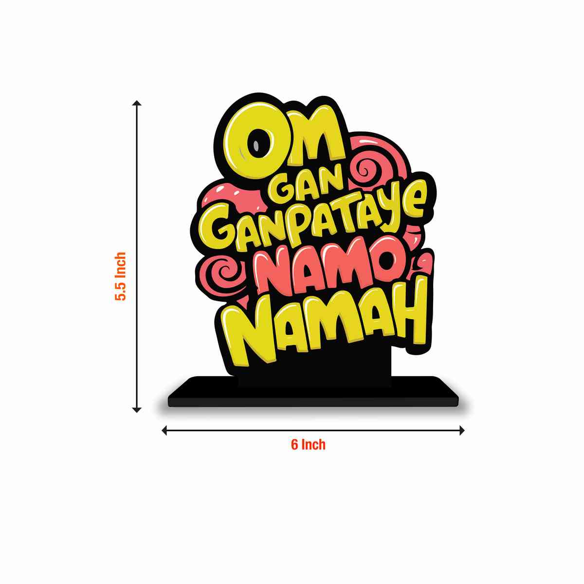 Om Gan Ganapataye Namo Namah Motivational Quote Wood showpiece, Office and Home Decor Item, Study or Computer Table, Decorative Gift Item - P0107