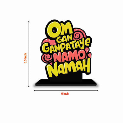 Om Gan Ganapataye Namo Namah Motivational Quote Wood showpiece, Office and Home Decor Item, Study or Computer Table, Decorative Gift Item - P0107