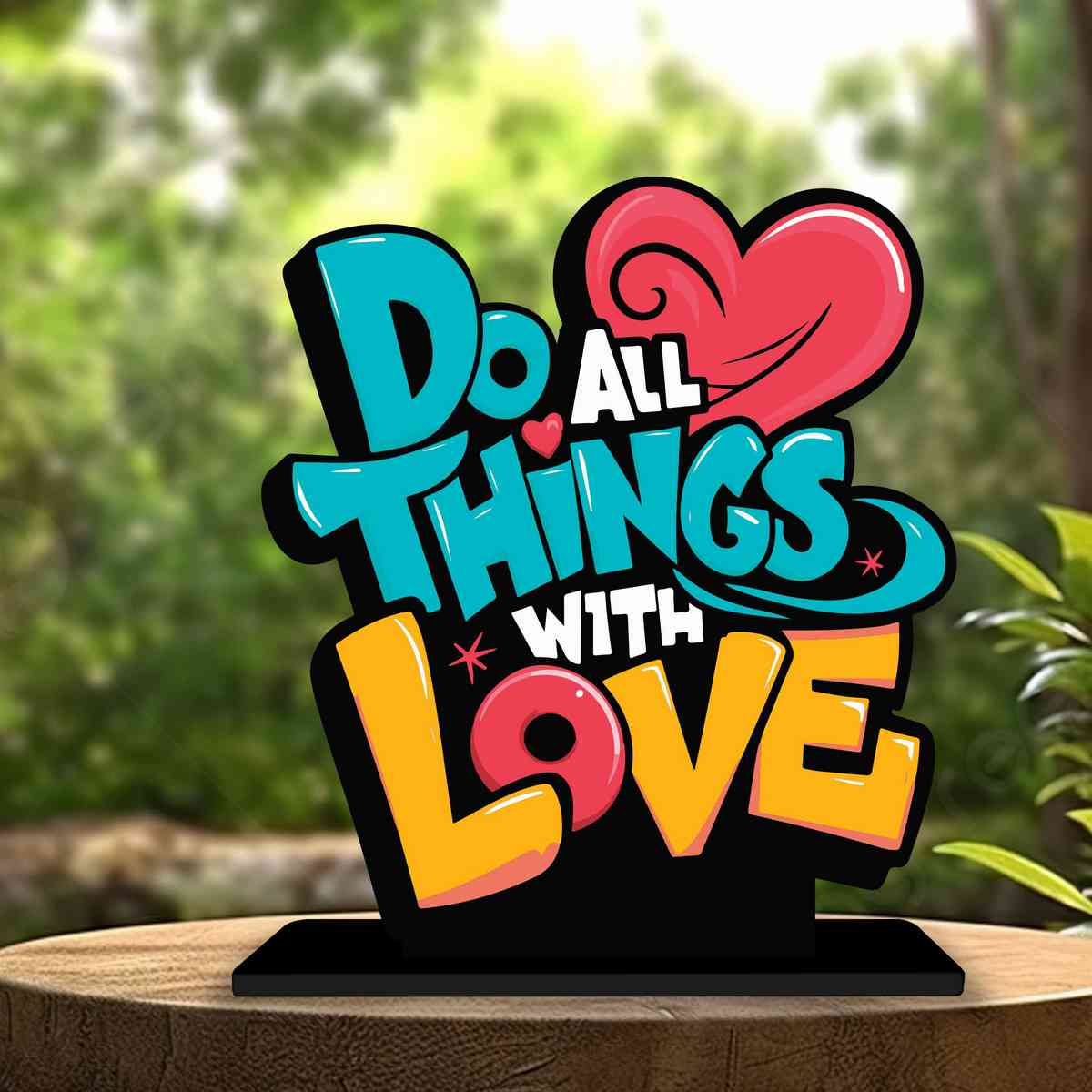 Do All Things With Love Motivational Quote Wood showpiece, Office and Home Decor Item, Study or Computer Table, Decorative Gift Item - P0136