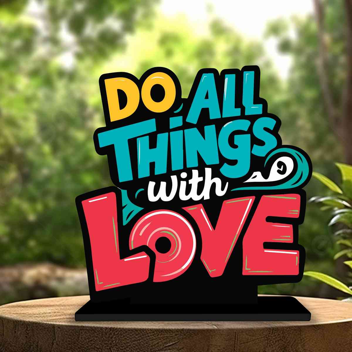 Do All Things With Love Motivational Quote Wood showpiece, Office and Home Decor Item, Study or Computer Table, Decorative Gift Item - P0137