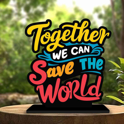 Together We Can Save The World Motivational Quote Wood showpiece, Office and Home Decor Item, Study or Computer Table, Decorative Gift Item - P0147