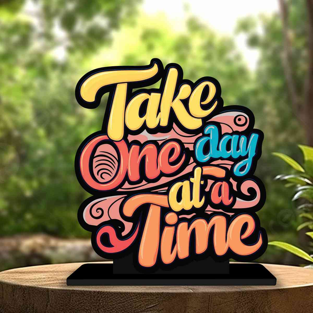 Take One Day At A Time Motivational Quote Wood showpiece, Office and Home Decor Item, Study or Computer Table, Decorative Gift Item - P0150