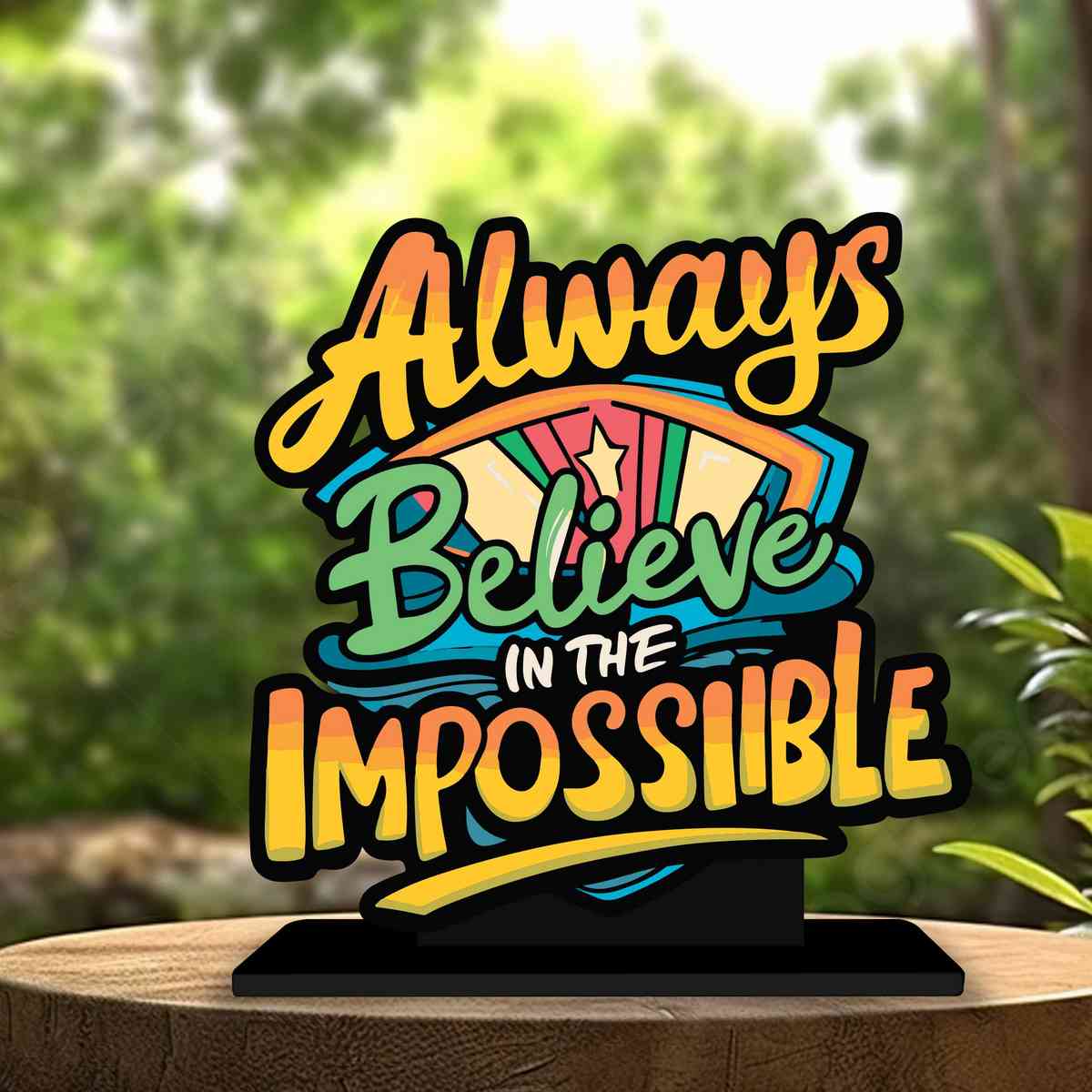 Always Believe In Impossible Motivational Quote Wood showpiece, Office and Home Decor Item, Study or Computer Table, Decorative Gift Item - P0158