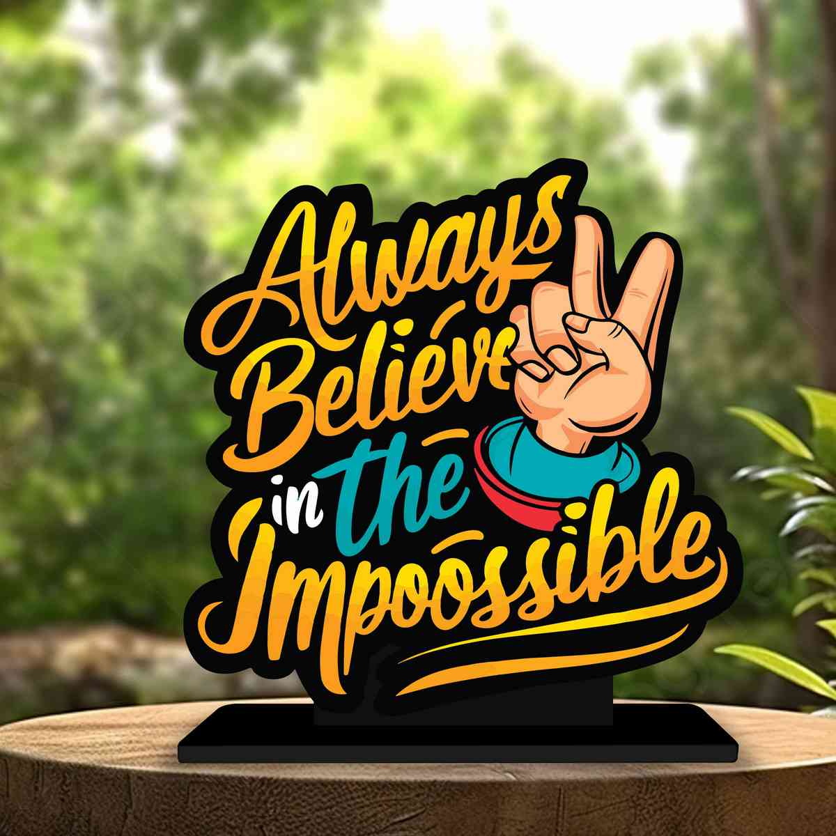 Always Believe In Impossible Motivational Quote Wood showpiece, Office and Home Decor Item, Study or Computer Table, Decorative Gift Item - P0159