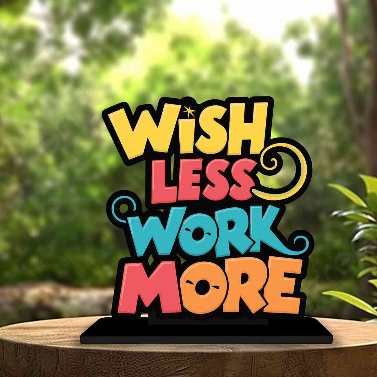 Wish Less Work More Motivational Quote Wood showpiece, Office and Home Decor Item, Study or Computer Table, Decorative Gift Item - P0168