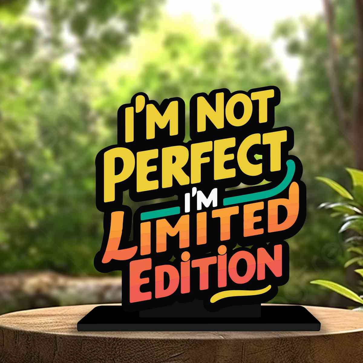 I Am Not Perfect Limited Edition Motivational Quote Wood showpiece, Office and Home Decor Item, Study or Computer Table, Decorative Gift Item - P0171