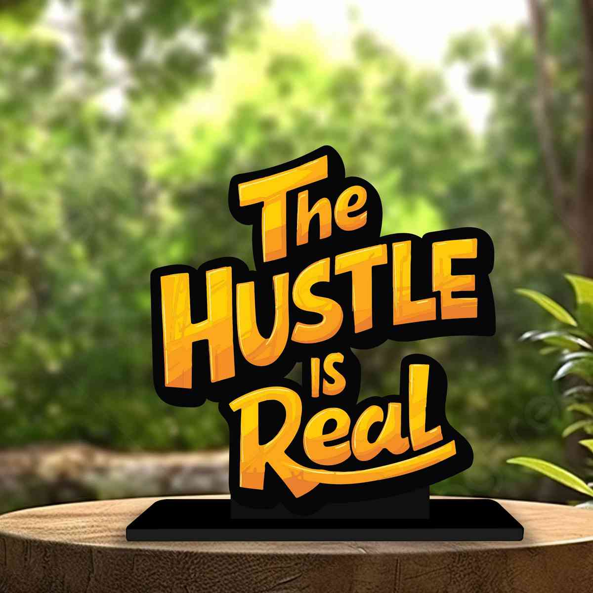 The Hustle Is Real Motivational Quote Wood showpiece, Office and Home Decor Item, Study or Computer Table, Decorative Gift Item - P0179