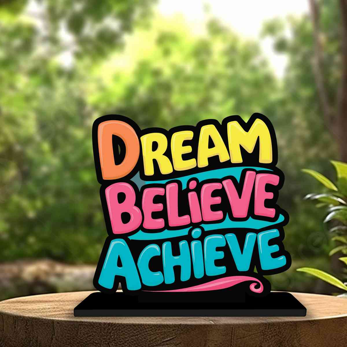 Dream Believe Achieve Motivational Quote Wood showpiece, Office and Home Decor Item, Study or Computer Table, Decorative Gift Item - P0185