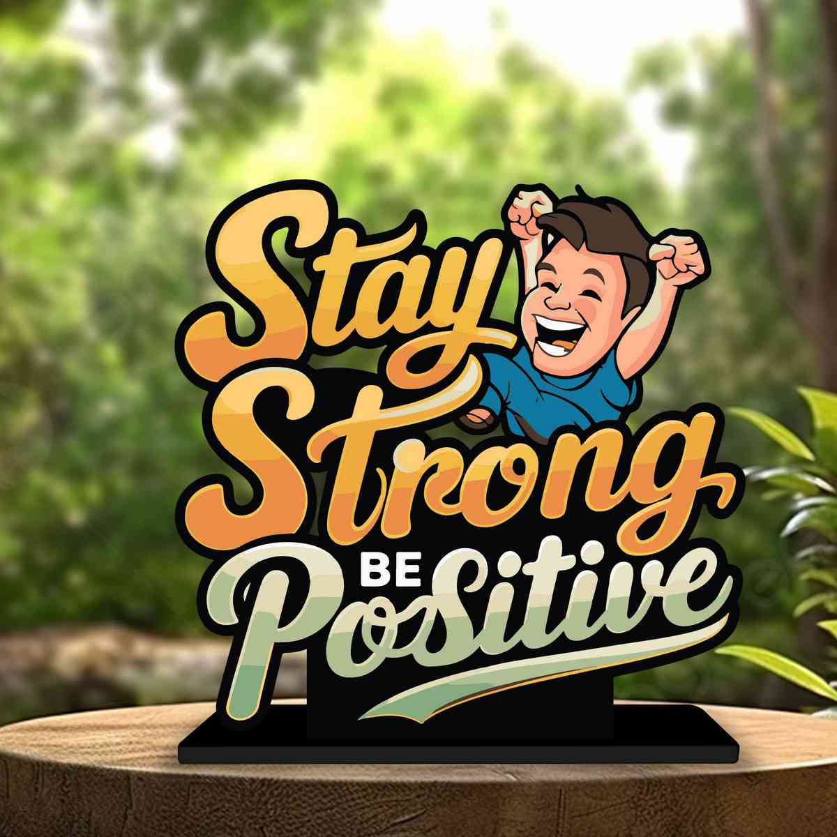 Stay Strong Be Positive Motivational Quote Wood showpiece, Office and Home Decor Item, Study or Computer Table, Decorative Gift Item - P0188