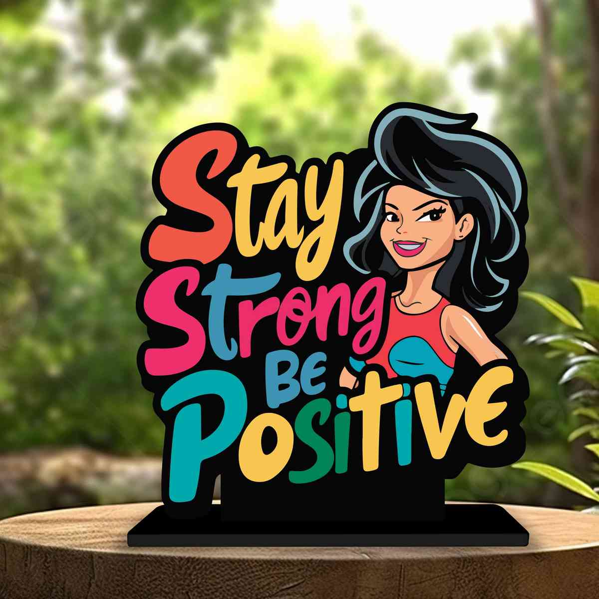 Stay Strong Be Positive Motivational Quote Wood showpiece, Office and Home Decor Item, Study or Computer Table, Decorative Gift Item - P0189