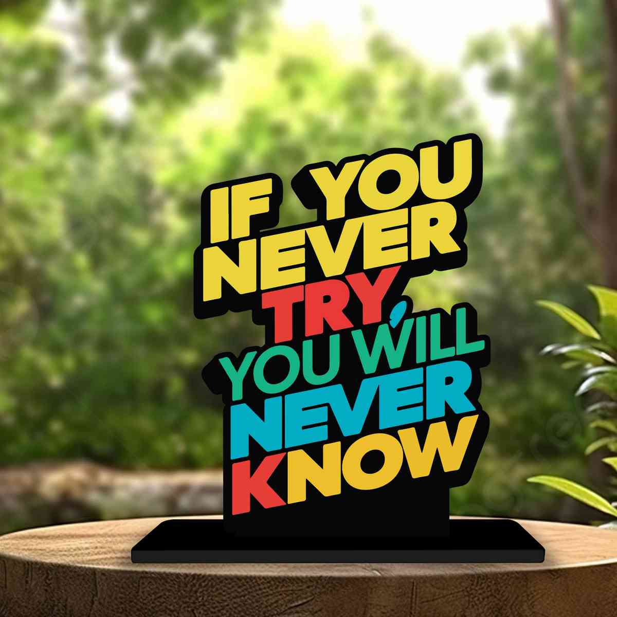 If You Never Try You Will Never Know Motivational Quote Wood showpiece, Office and Home Decor Item, Study or Computer Table, Decorative Gift - P0193