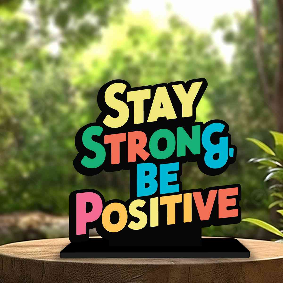 Stay Strong Be Positive Motivational Quote Wood showpiece, Office and Home Decor Item, Study or Computer Table, Decorative Gift Item - P0197