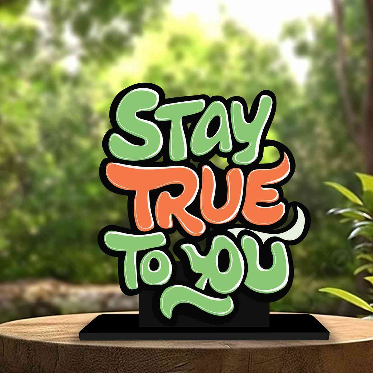 Stay True To You Motivational Quote Wood showpiece, Office and Home Decor Item, Study or Computer Table, Decorative Gift Item - P0223